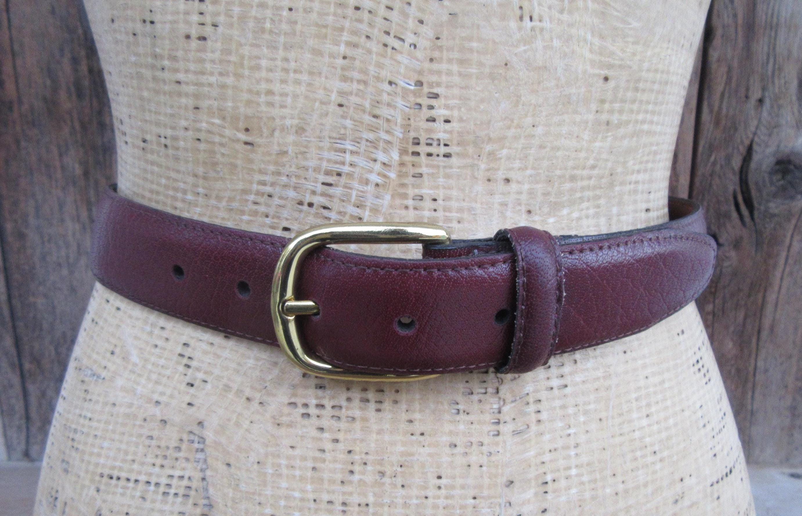 Holland  Vintage 90\' Rare Burgundy Leather Belt, Size 32, Rustic Brass Buckle. OX BLOOD BURGUNDY 40MM CLASSIC BULL HIDE HIDE LEATHER BELT  main image 3