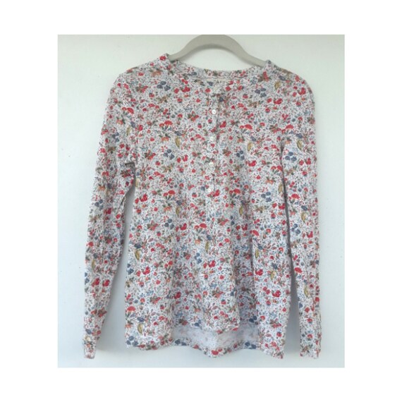 90s Floral Print Long Sleeve Henley Tee  | Henley… - image 1