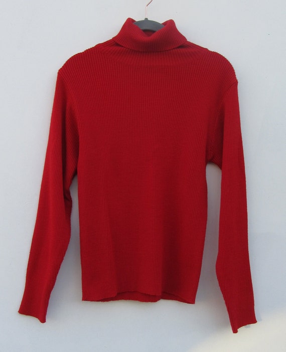 70s Red Long Sleeve Turtleneck Pullover Knit Swea… - image 2