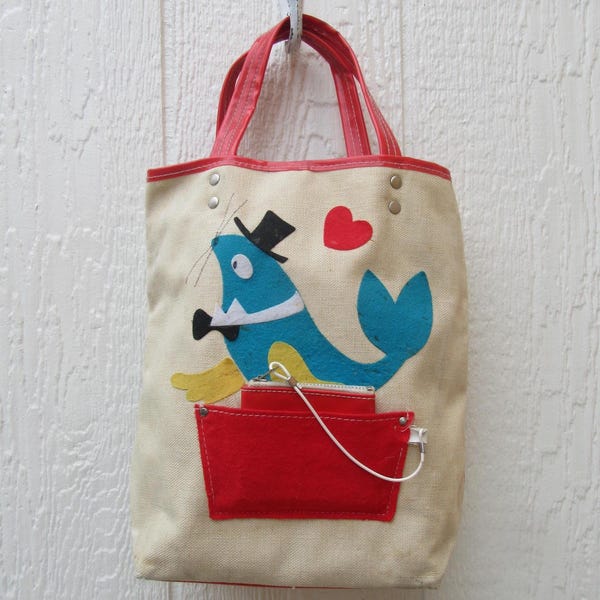 Borsa da spiaggia in tela vintage anni '60: borsa kitsch e originale