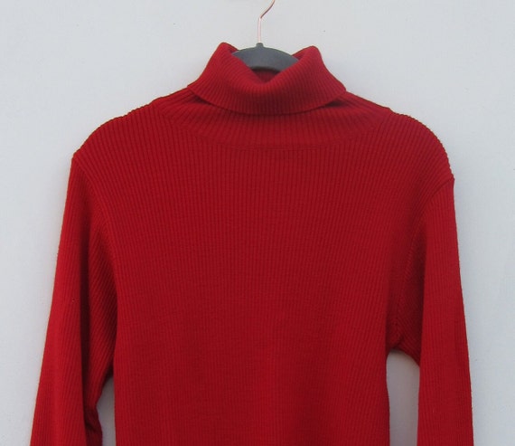 70s Red Long Sleeve Turtleneck Pullover Knit Swea… - image 3