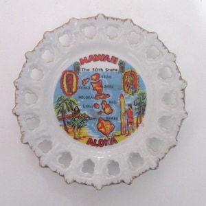 Vintage 1960er Jahre Hawaii Souvenir Teller | Zustand Souvenir | Kitsch | Kitsch Dekor | Tiki | Surfen | Aloha Zustands Sovenir | Vintage-Andenken