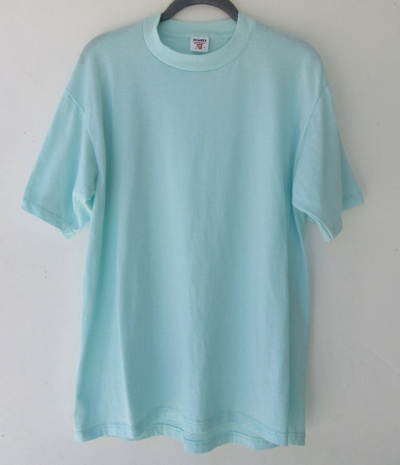 90s Aqua Blue Crew Neck Tee - Vintage XL Basic T-… - image 2