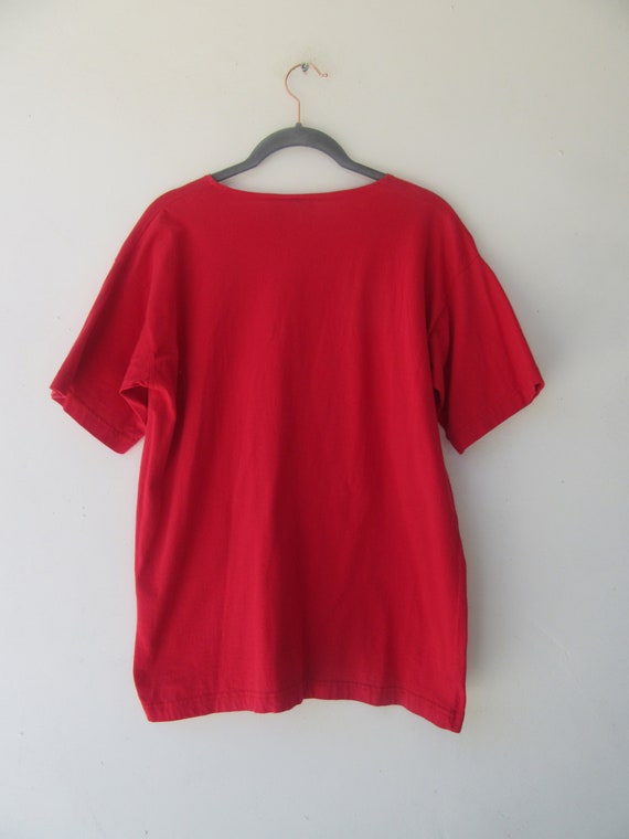 90s Red Cotton Crew Neck Tee - Small Basic T-Shirt - image 3