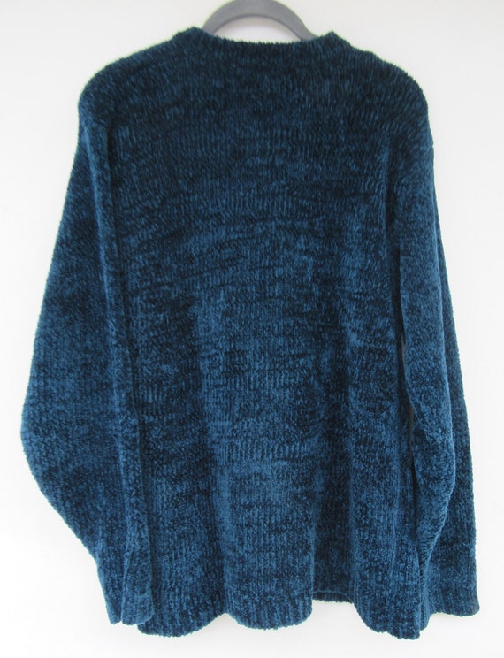 80s Blue Long Sleeve V-Neck Pullover Sweater | Bo… - image 3