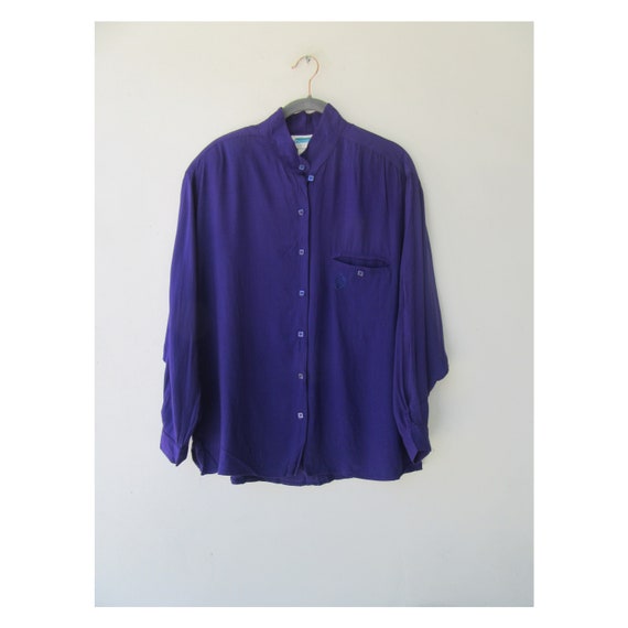 80's Purple Rayon Long Sleeve Top | Long Sleeve T… - image 1