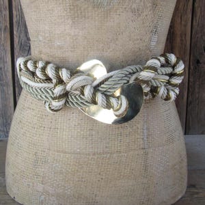 Vintage 1980s Knit Rope Statement Belt Vintage Rope Statement Belt: Mixed Metal Buckle, 1980s Gold  main image 2