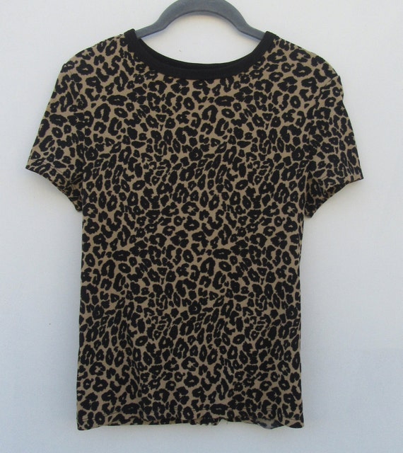 90s Leopard Print Ribbed Stretch Tee  | Leopard P… - image 2