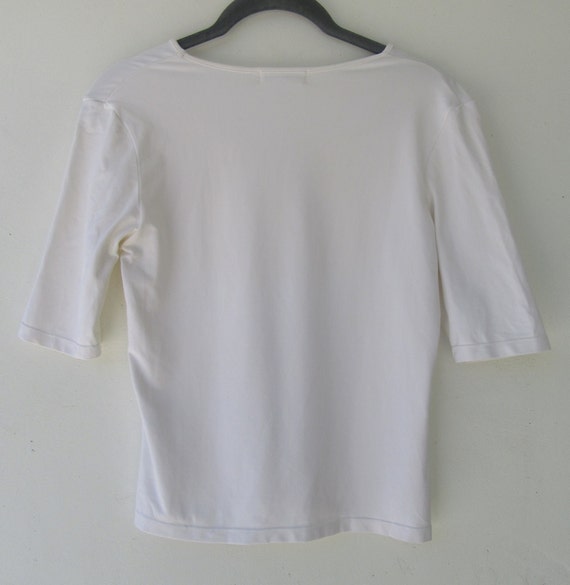 1990s White V-Neck Stretch Tee | Stretch Tee | Wh… - image 3