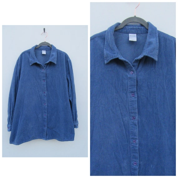 90's Blue Long Sleeve Corduroy Top |  Women's Cor… - image 1