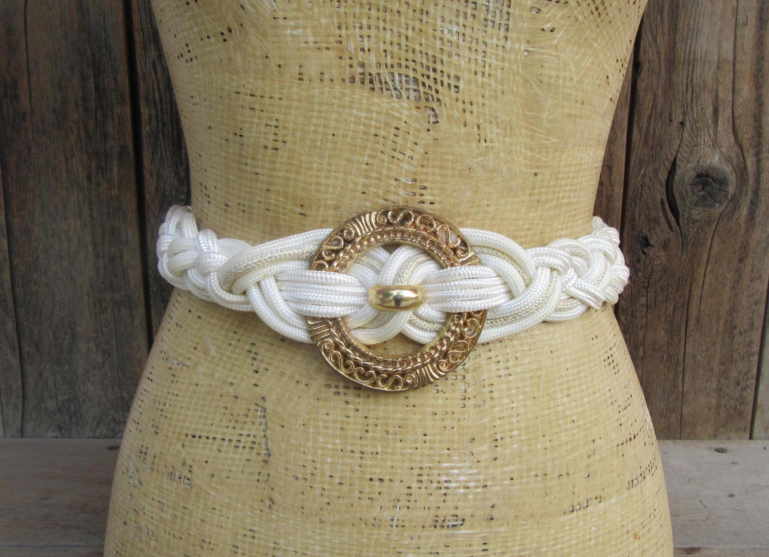 Vintage 80’s Festival Fancy Beaded Wide Twist Rope Cinch Elastic Belt Vintage 70s 80s Mother of Pearl Shell Belt Braided Cord Belt  main image 3