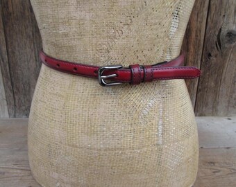 90s Red Leather Skinny Concho Belt: Silver Buckle, Western  display picture 2