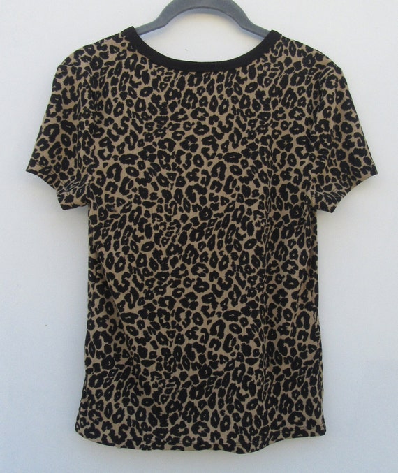 90s Leopard Print Ribbed Stretch Tee  | Leopard P… - image 3