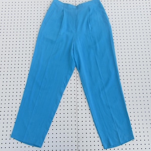 90er Jahre Seide Plissee Electric Blue Hose | 100% Seide Hose | Hohe Taille Taille | Seidenhose | Frauen Medium Seidenhose