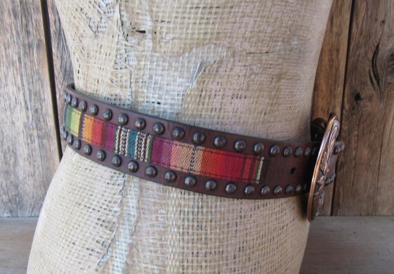 Ariat Genuine Leather Western Belt L Brown Studded Serape Inlay Snap Buckle Ariat Ladies Fashion Serape Belt - Saltwell Western Store main image 4