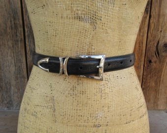 Brighton Black Skinny Belt // Genuine Leather Gold & Silver  display picture 1