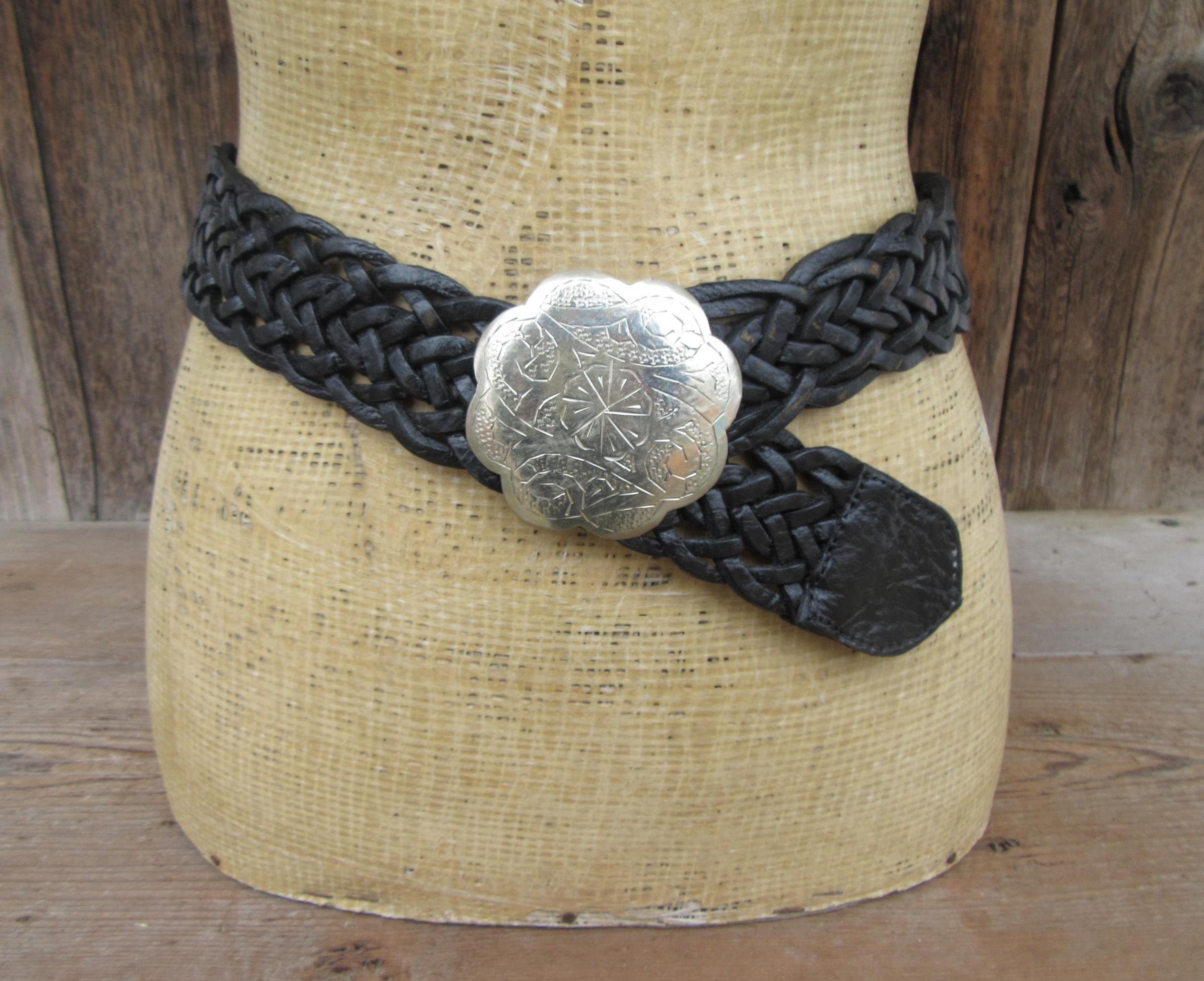 Moroccan Amazigh/Berber Style Black & Silvertone Belt by Chicos Size S/M Chicos Vintage Black Woven Adjustable Long Leather Belt Made  main image 2