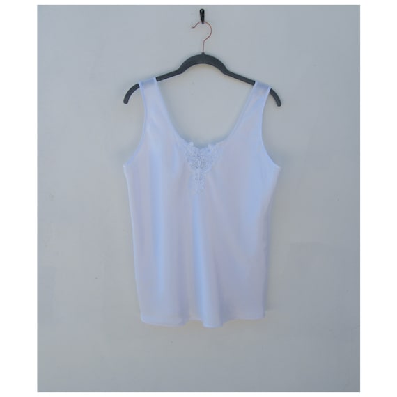 90's White Camisole Top | Silky Camisole | Embroid