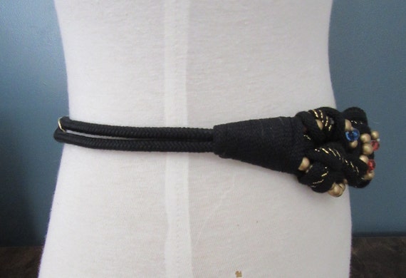 80's Black & Gold Braided Rope and Bead Belt | St… - image 8