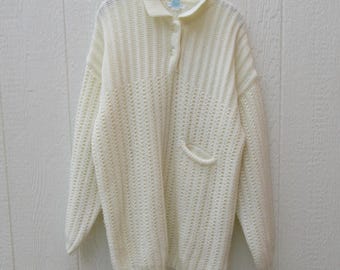 Jersey Henley blanco de acrílico estilo años 80 - Jersey de punto extragrande