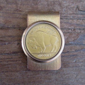 Fermasoldi vintage Buffalo Nickel: accessorio da uomo color oro