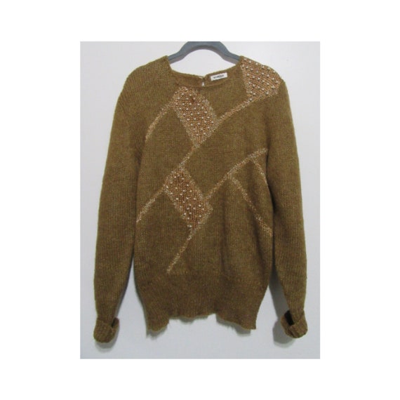 90's Ecru Knit Pullover Crew Neck Mohair Sweater … - image 1