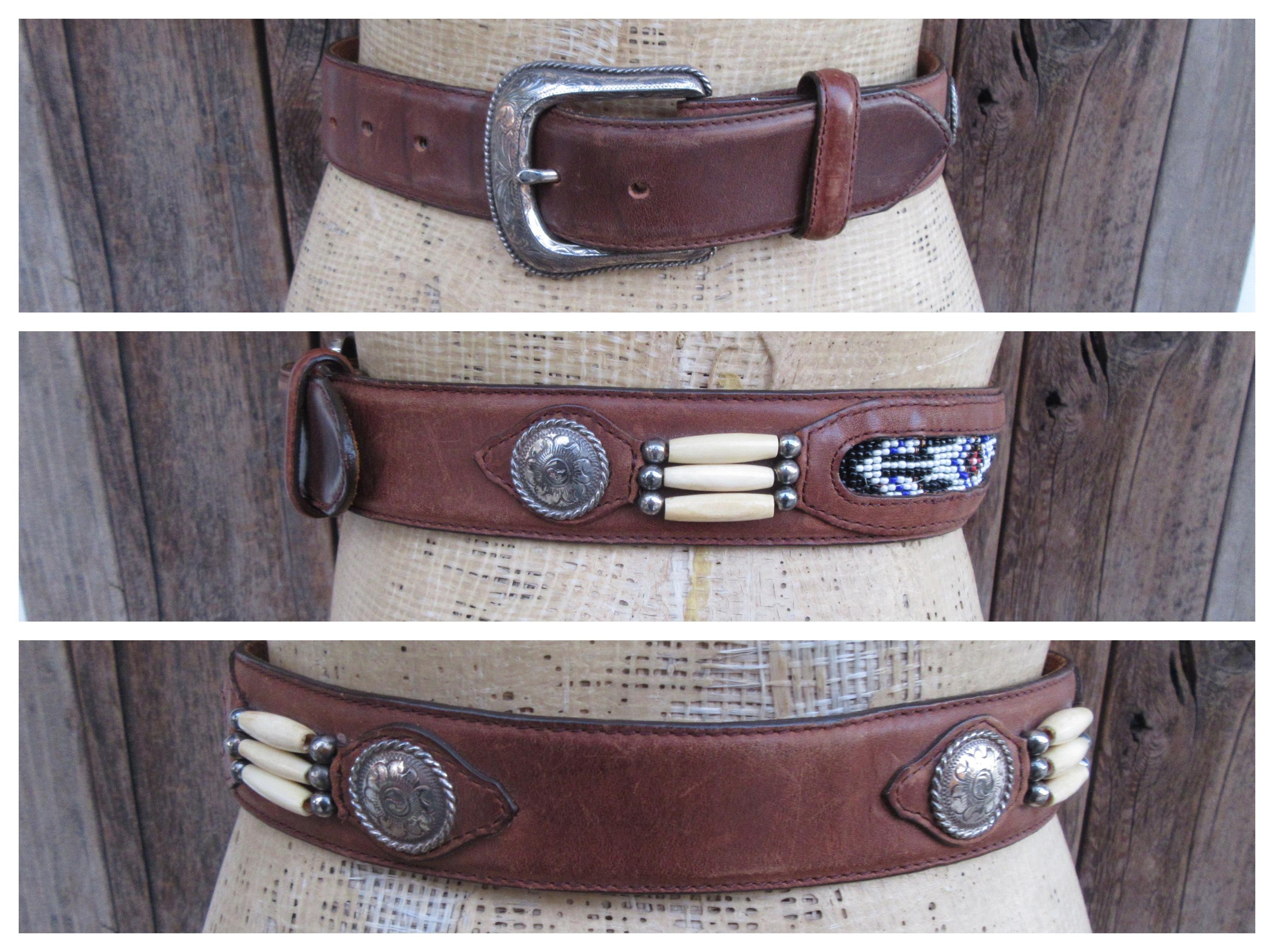 Ceinture Western Justin Boots Jeunesse Taille 16 - Cuir Grainé Marron à Motif Floral - Occasion Très Bon état