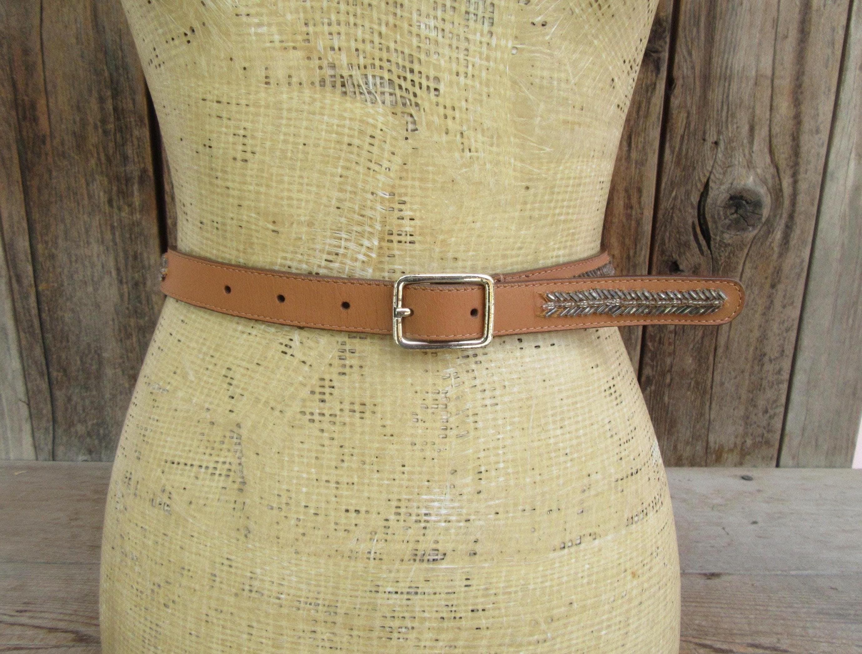 VTG Ann Taylor MADE IN USA Leather Statement Belt Taupe MEDIUM 30-33\