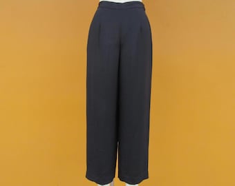 90's Black Silk High Waist Pleated Pants | Size 2 Small