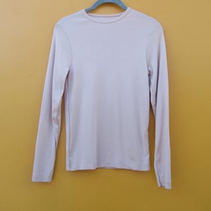 90&#39;s Beige Micro Ribbed Knit Tee | Long Sleeve Knit Tee Shirt | Crew Neck Knit Tee | Long Sleeve Top  | Small Knit Top