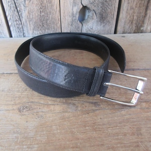 90&#39;s CK Calvin Klein Black Embossed Lizard Grain Leather Belt | Italian Calfskin Belt | Silver Tone Buckle