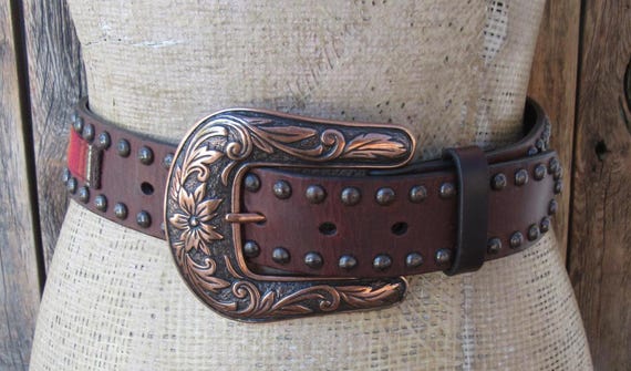 Ariat Genuine Leather Western Belt L Brown Studded Serape Inlay Snap Buckle Ariat Ladies Fashion Serape Belt - Saltwell Western Store main image 3
