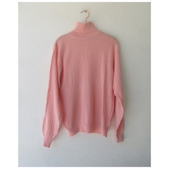 80's Pink Long Sleeve Turtleneck Ribbed Knit Sweat