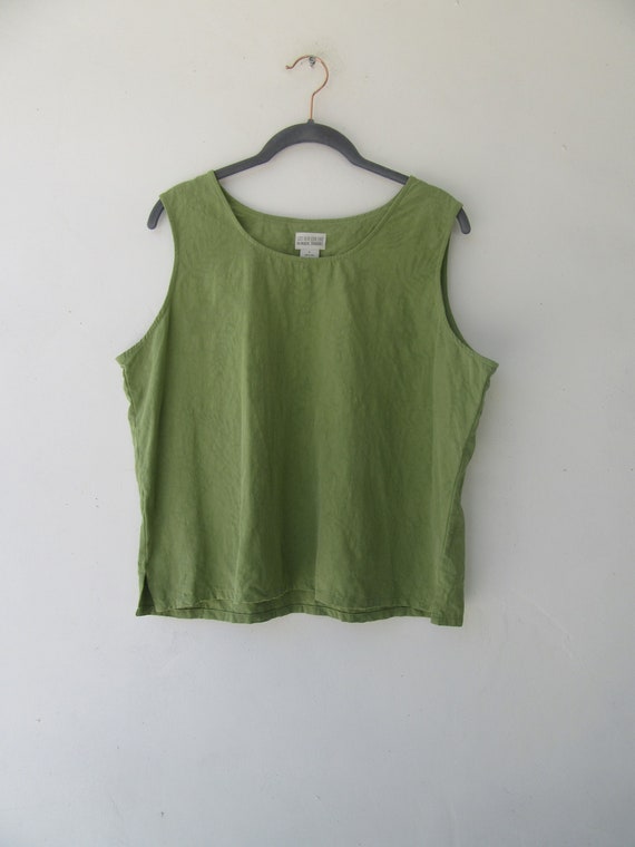 90's Silk Leaf Green Floral Shell Tank | Sleeveles