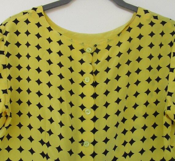 90s Yellow Cap Sleeve Silk Top | Print Top | Cap … - image 3