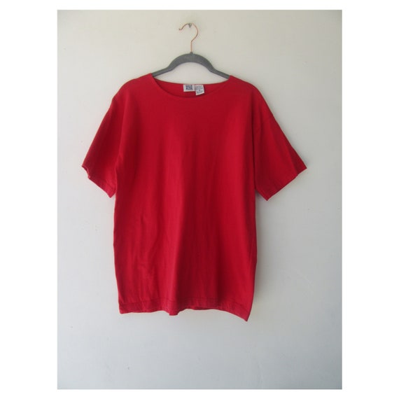 90s Red Cotton Crew Neck Tee - Small Basic T-Shirt - image 1