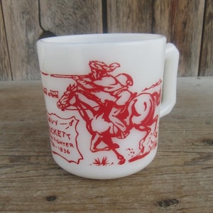 Vintage 1950&#39;s Davey Crockett Indian Fighter Milk Glass Mug | Hazel Atlas | Vintage Milk Glass