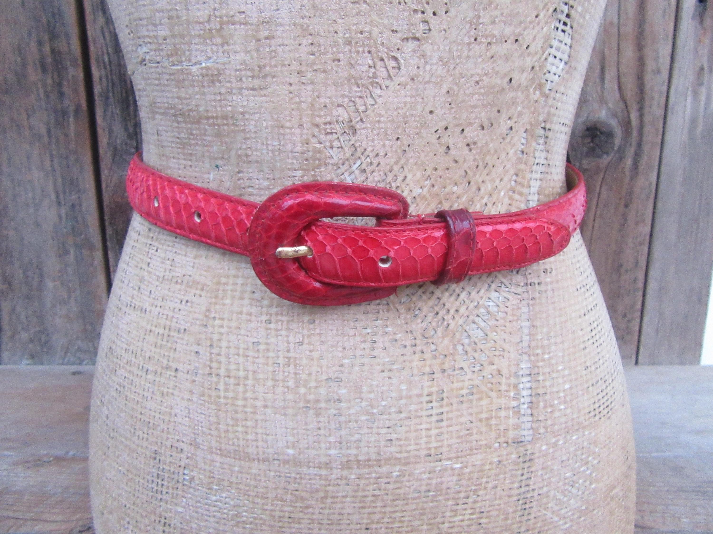 ?Vegan/Faux?Red?Snakeskin Embossed?Belt? Elegant shiny red python belt | BRUCLE main image 4