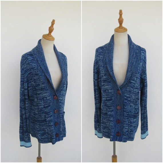 70's Long Sleeve Cardigan Sweater | Shawl Collar S