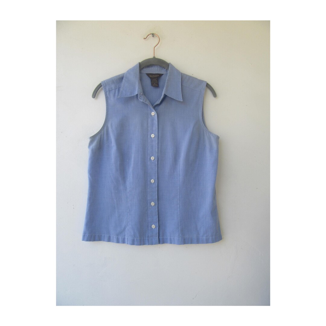 90s Striped Sleeveless Collared Top