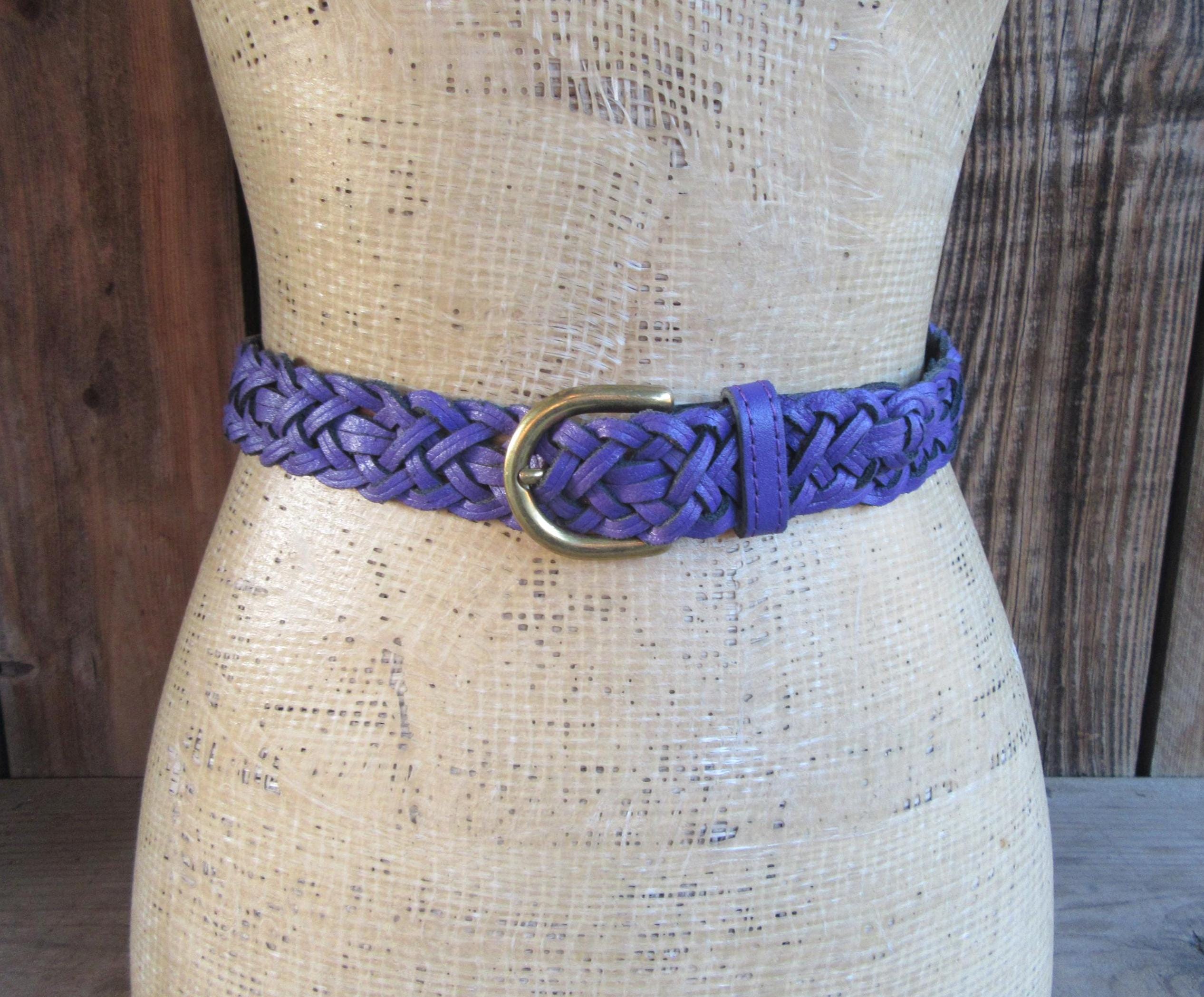 Vintage Braided Knotted Macrame Belt Woven Metal Buckle Red Purple XS Rainbow Braided Corded 90 main image 3