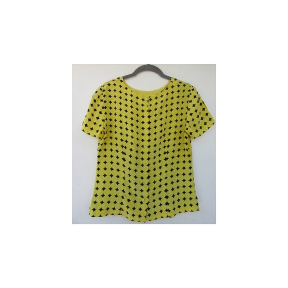 90s Yellow Cap Sleeve Silk Top | Print Top | Cap … - image 1