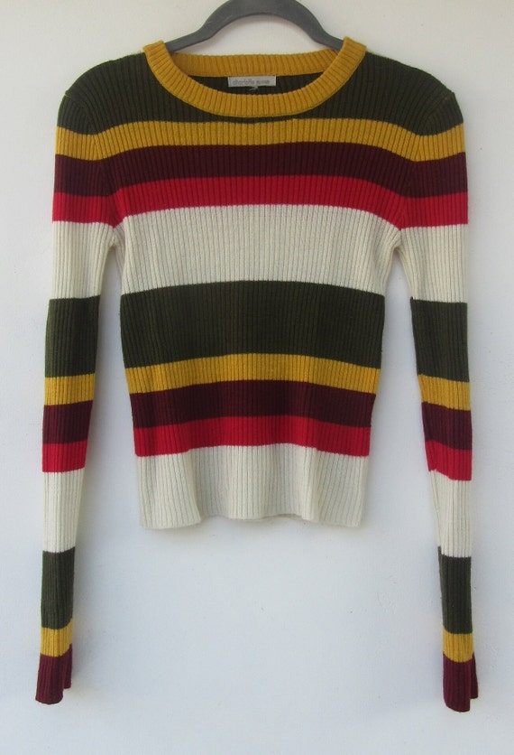 90's Striped Long Sleeve Pullover Stretch Knit Sw… - image 2