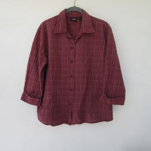 90s Plaid Long Sleeve Women's Top | Button Front Shirt | 100% Cotton Top | Large Plaid Blouse