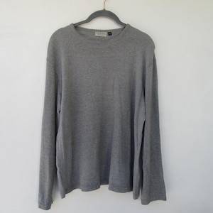 90&#39;s Gray Heathered Long Sleeve Ribbed Tee | Vintage Tee Shirt | Long Sleeve Tee | Medium Pullover Top