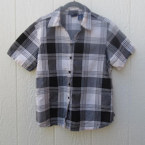 90er Kariertes Kurzarm Top aus Baumwolle - Basic Editions - Size Large