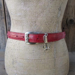 90s Red Croc Embossed Leather Belt: Golf Charms, Brighton ML