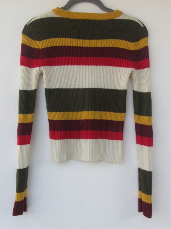 90's Striped Long Sleeve Pullover Stretch Knit Sw… - image 3