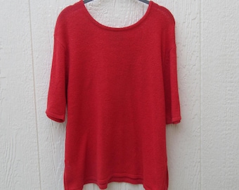 Vintage 90s Red Silk & Linen Blend Crewneck Sweater: Short Sleeve, Size Large