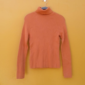 90&#39;s Coral Long Sleeve Turtleneck Ribbed Knit Sweater | 90&#39;s Rollneck Jumper | Knit Sweater | Turtleneck Sweater | Small Turtleneck Sweater